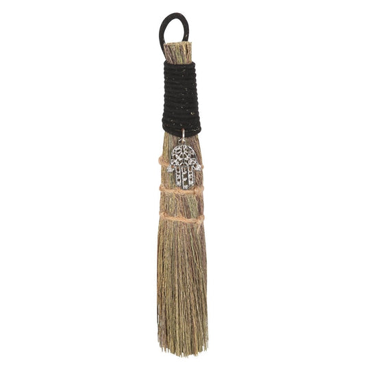 Besom Broom with Hamsa Charm