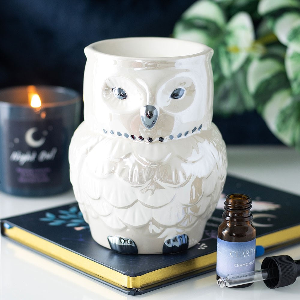 Owl shaped iridescent oil burner and wax melter