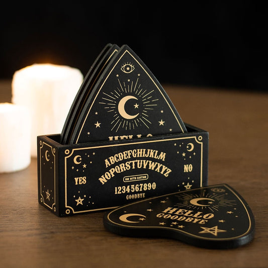 Talking Board Planchette Coaster Set (Black & Gold)