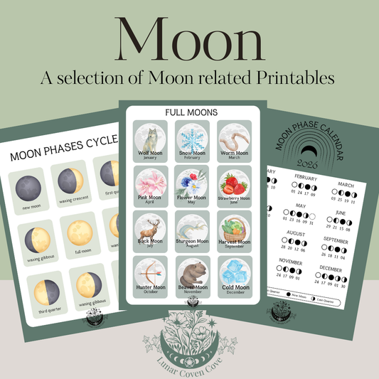 Moon Phase & Moons of the year Printables - Digital Download