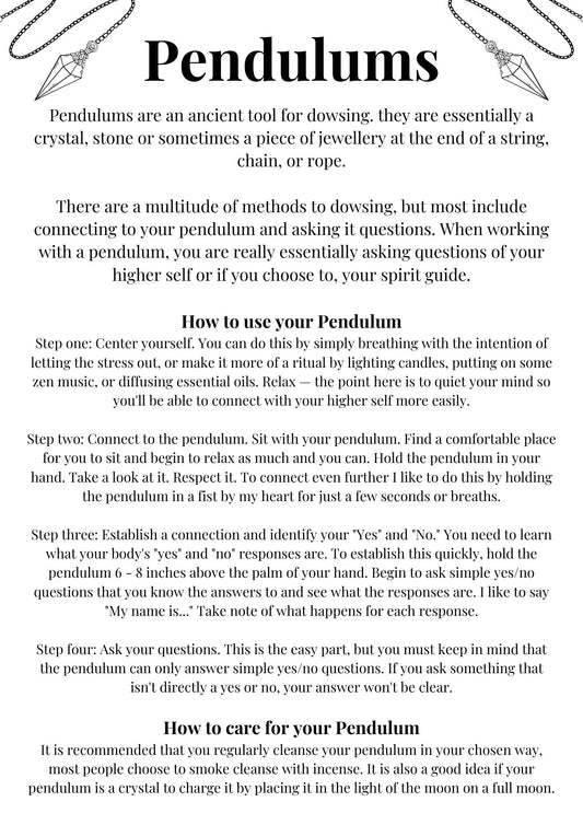 Pendulums 'introduction on how to use' printable worksheet